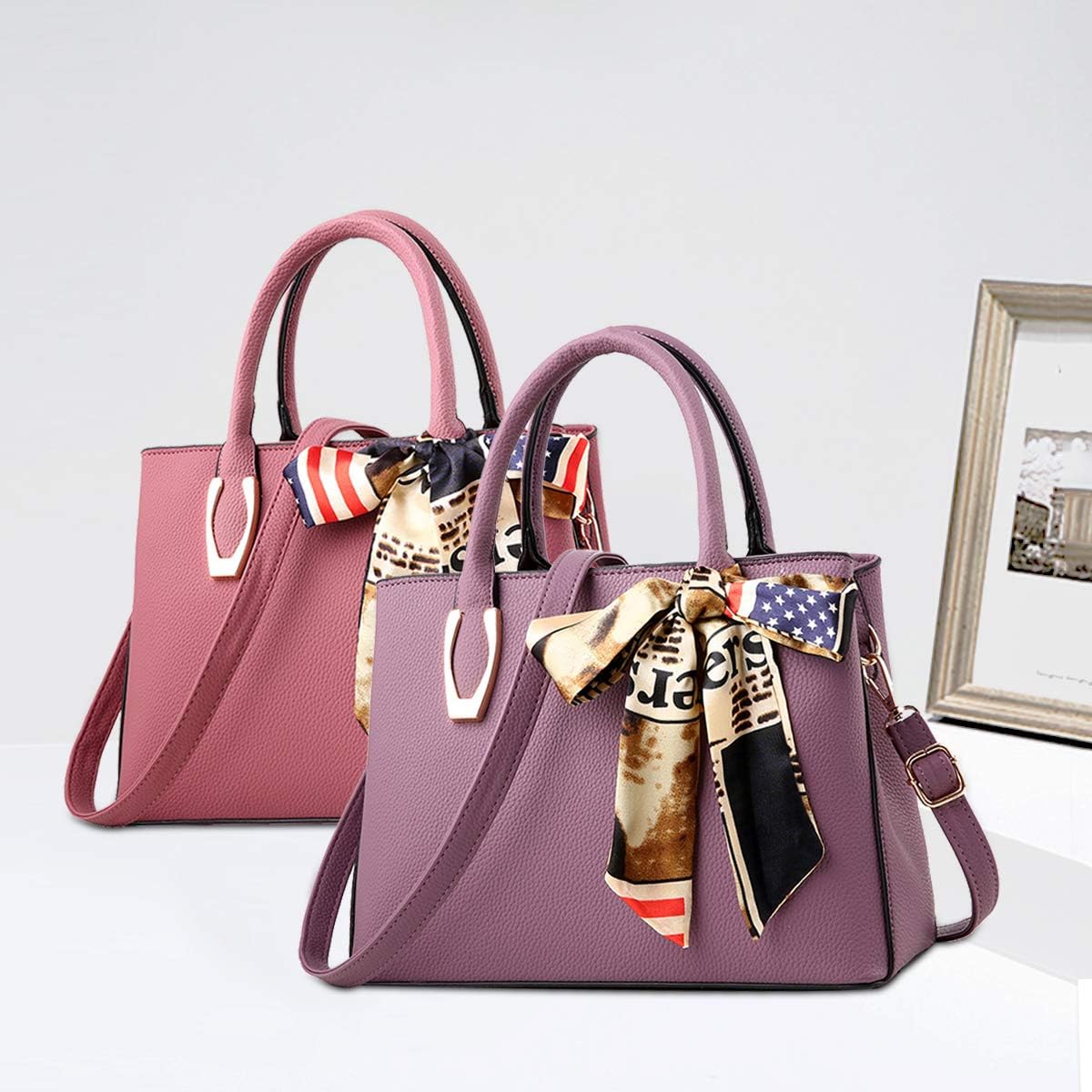 NICOLE & DORIS Fashion Women Top-Handle Handbag Synthetic Leather Bowknot Shoulder Bag - Image 4