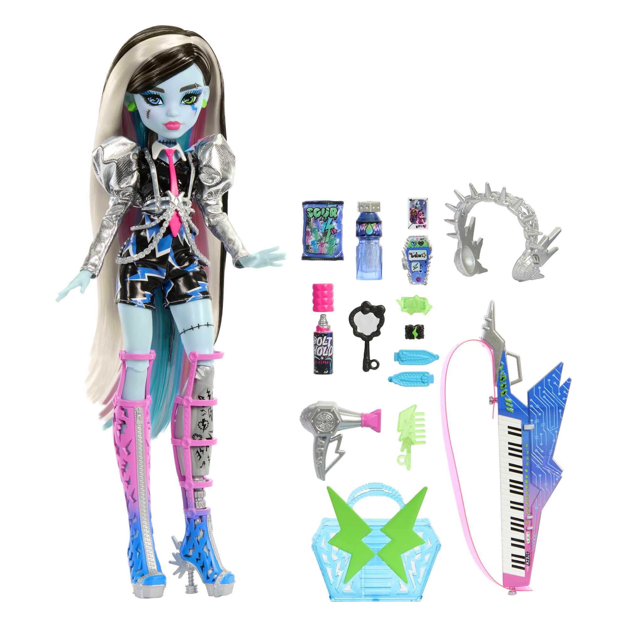 Monster High Doll, Amped Up Frankie Stein Rockstar with Instrument and Performance-Themed Accessories Like Headphones — image 1