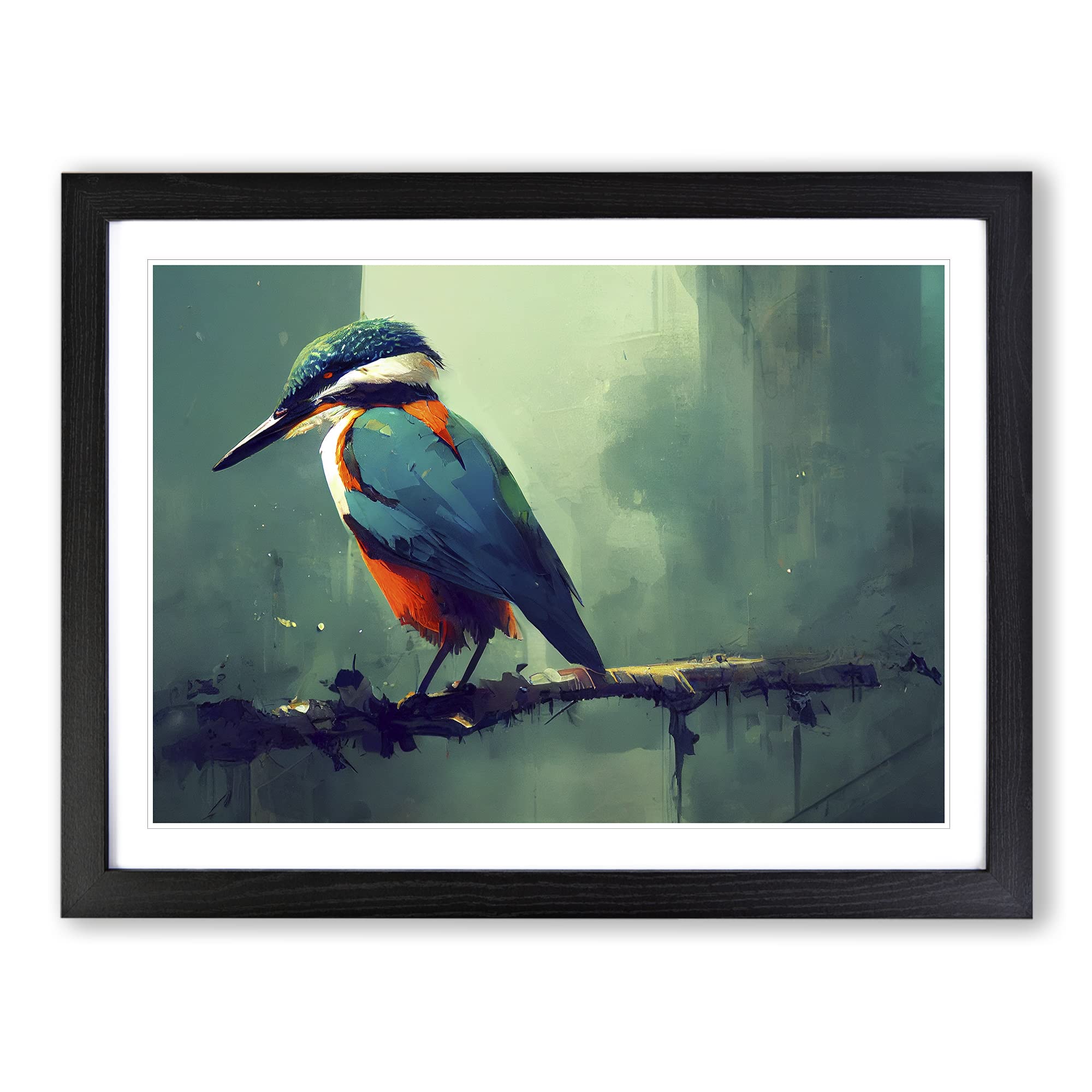 Kingfisher Bird Art Painting Vol.5 Framed Print | A4 Black Framed Wall Art | Ready to Hang | Modern Historical Picture | Living Room Bedroom Lounge Office