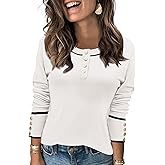 Rapbin Sweaters for Women Long Sleeve Tops Crew Neck Knit Pullover Tops Button Womens Fashion Clothing