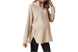 Women's Maternity Shirts Half Zipper Long Sleeve Pregnancy Tops Fleece Lightweight Casual Loose Sweatshirt Maternity