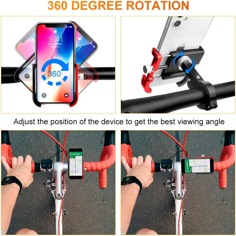 INTSUN Bicycle & Motorcycle Phone Mount, Aluminum Alloy Bike Cell Phone Holder with 360° Rotatable Adjustable, Universal Bike Handlebar Phone Mount for 3.5" to 7" Mobile Phone