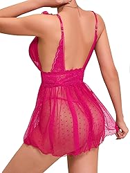 Lilosy Sexy Polka Dots Mesh Sheer Babydoll Chemise
