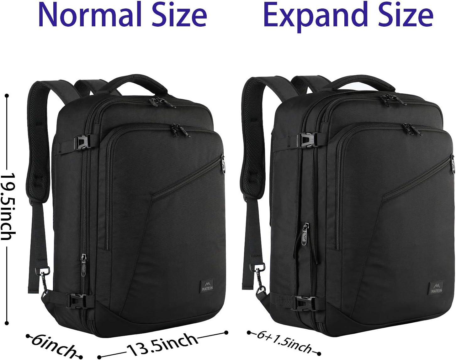 Matein Carry on Backpack, Extra Large Travel Backpack Expandable Airplane Approved Weekender Bag for Men and Women, Water Resistant Lightweight Daypack for Flight 40L, Black: Computers & Accessories