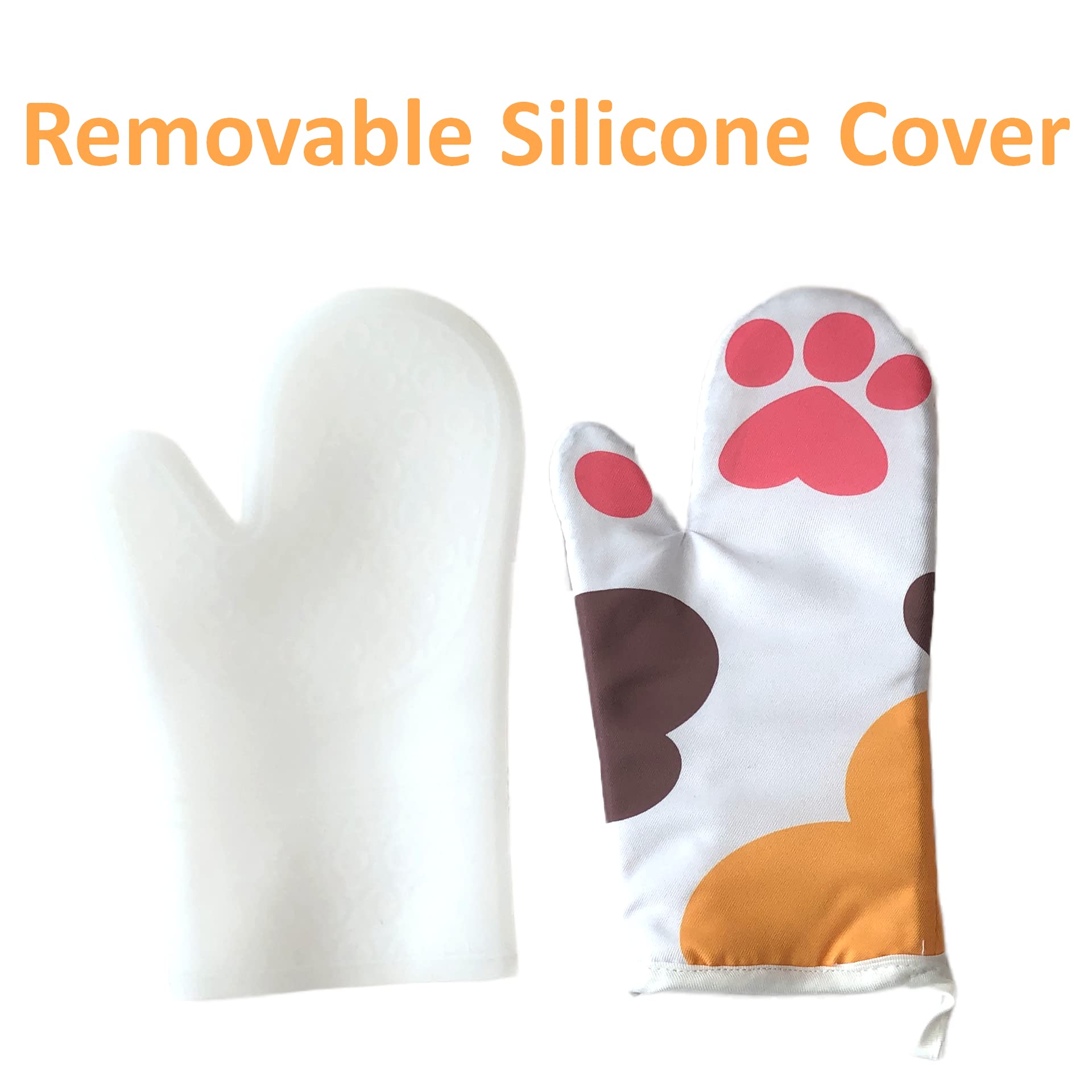 Silicone Oven Mitts Heat Resistant (One Pair) Cute Oven Mitts Pot Holders for Kitchen Oven Gloves Silicon Oven Mitts Pair Cat Oven Mitts for Baking