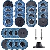 Tshya 24 Pcs 2 inch Roll Lock Flap Discs with 1/4" Holder Die Grinder Attachments T27 Zirconia Flat 36/60/80 Grit Grinding Wheels for Surface Prep