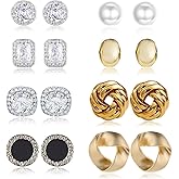 YANJINMY 8 Pairs Stud Earrings Set for Women Cubic Zirconia Halo Studs Gold Knot Twist Studs Faux Pearl Simple Post Earrings for Women