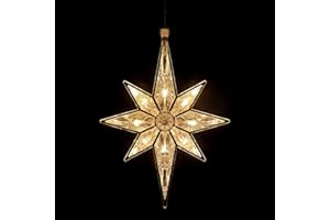 Mudder 10.8 Inch Christmas Window Star Lights Large Hanging Bethlehem Star Tree Topper Decoration Christmas LED Window Lights Silhouette Decoration (Warm White,1 Piece)