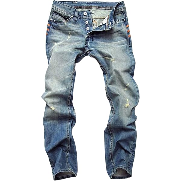 ACEFAST INC Men's Ripped Jeans Mid Rise Straight Leg, Retro Button