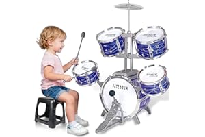 Kids Drum Set for Toddlers 3-5, Upgraded Jazz Drum Ages 1-3, Musical Instrument Toys & All Plastic, Percussion Beginner Kit E