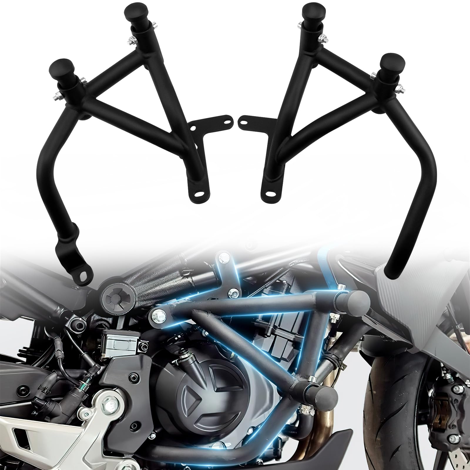Photo 1 of *****MISSING HARDWERE****XUYUZDQ Engine Guard Crash Bars for CFMOTO CF-MOTO 450NK 450SR 450SRS, Motorcycle Body Frame Bumper Engine Guards Highway Crash Bars Gas Tank Protectors CFMOTO 450NK 450 SR Accessories