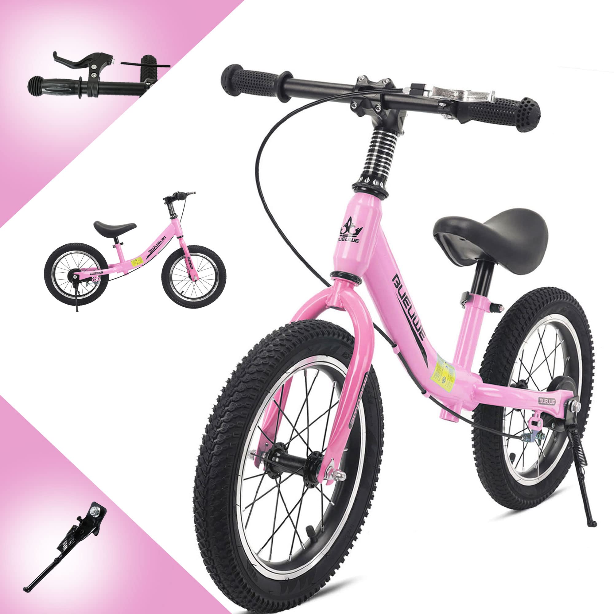 Bueuwe 14/16 inch Balance Bike for 3 4 5 6 7 and 8 Years Old Boys Girls,No pedal Training Bicycle with Brake and Kickstand,Adjustable Seat Height,Air Tires,Outdoor for Outdoor Sports