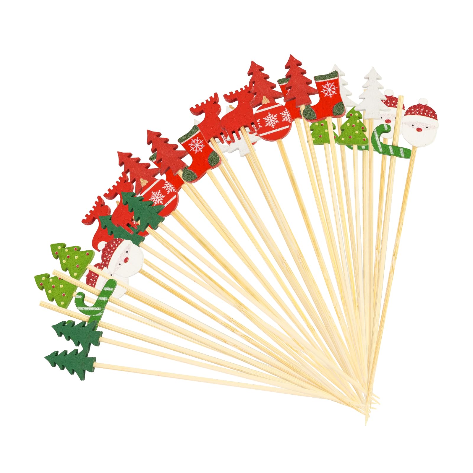Photo 1 of 100 Pcs Christmas Cocktail Picks,4.7inch Santa Claus Snowflake Bamboo Stir Sticks Appetizer ToothPicks Decorative for Fruit Drink Food Birthday Christmas Party Supplies