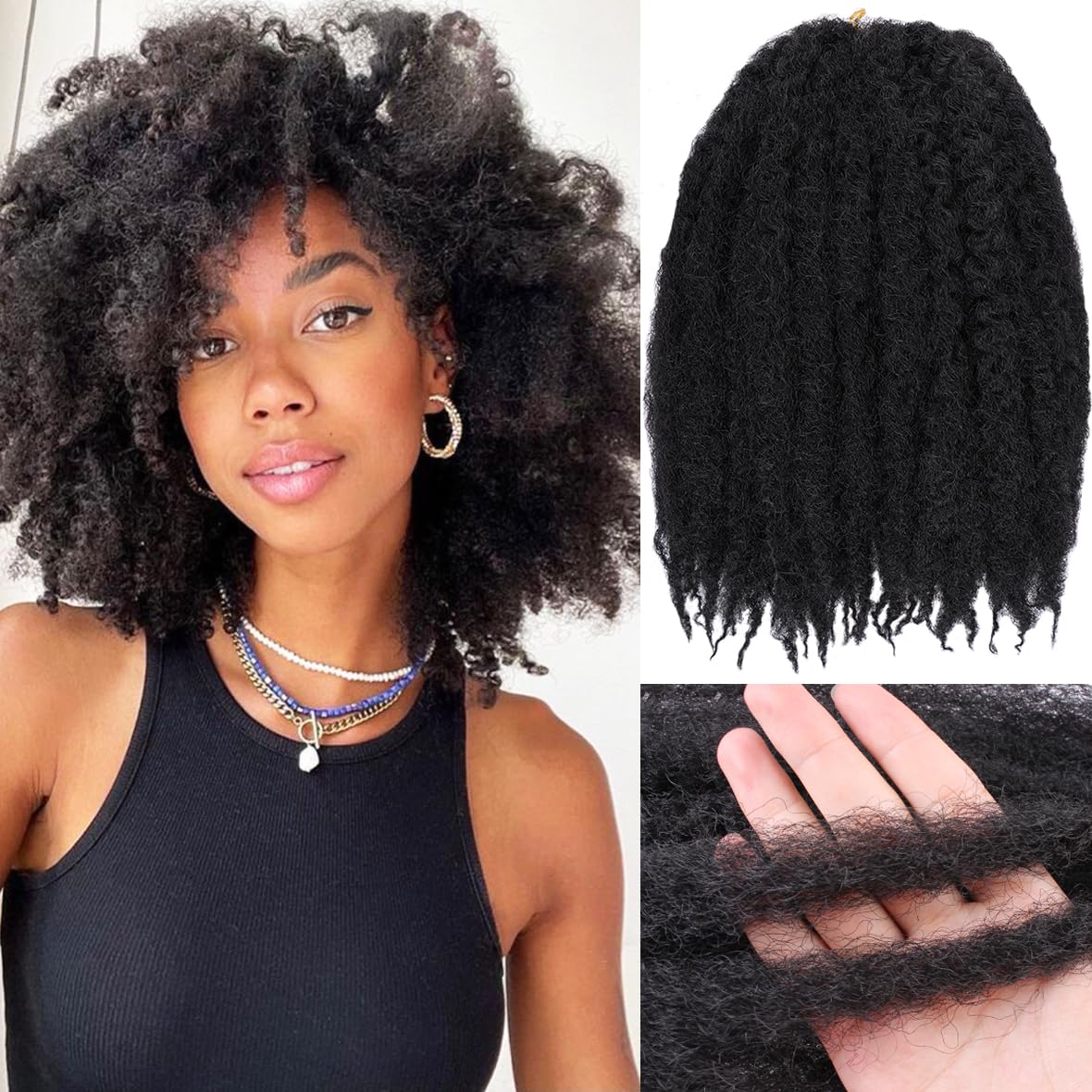 Kachanaa 10 Inch Marley Twist Hair for Senegalese Twist Braiding 8 Packs Afro Kinky Curly Marley Hair Extensions for Bubble Braids Jumbo Braiding Hair /1B# — image 1