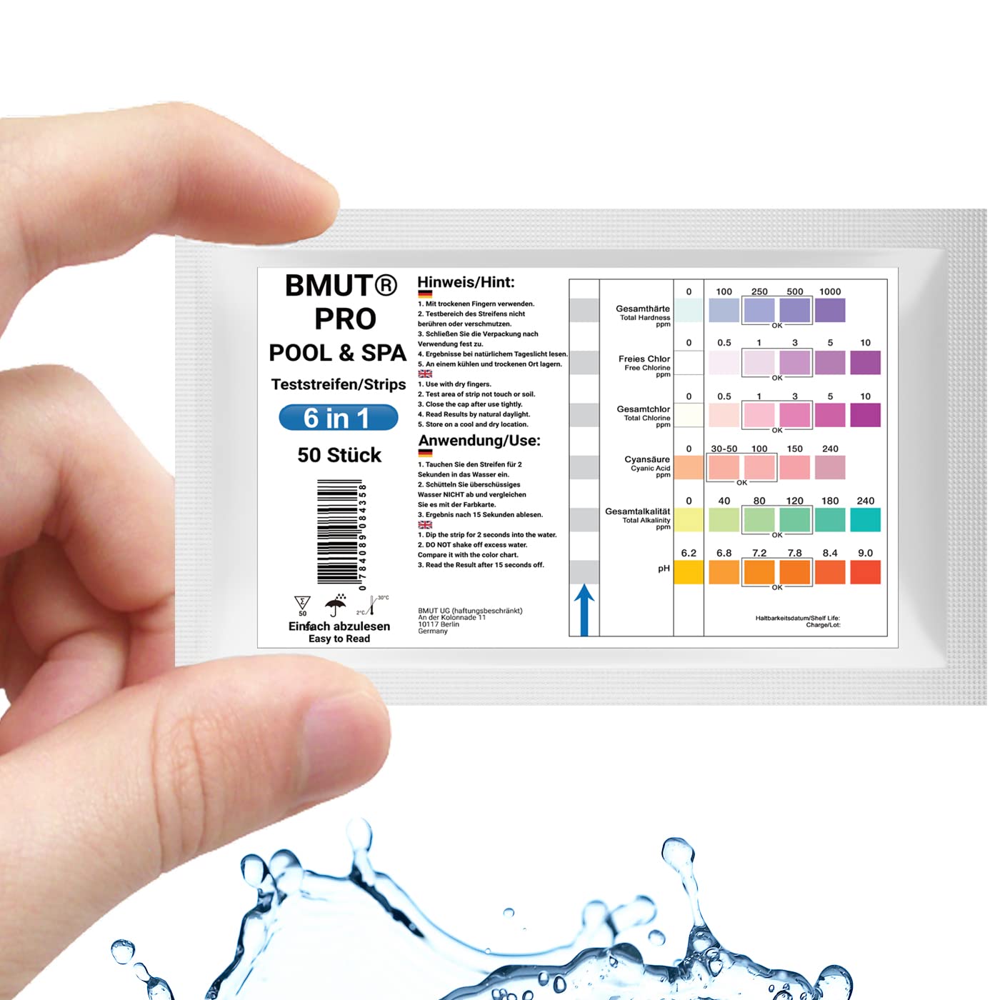 50 x pool test 6-in-1 whirlpool water tester test strips chlorine pH values test paper