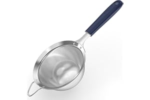 U-Taste Medium Fine Mesh Strainer: 18/8 Stainless Steel 4.73in 30 Mesh Kitchen Food Sieve with Sturdy Riveted Silicone Handle, Heavy Duty Deep Handheld Metal Colander for Rice, Quinoa(Midnight Blue)