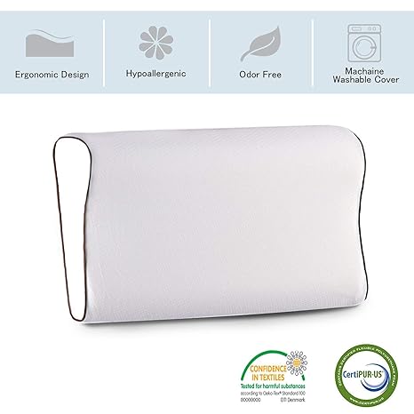 Memory Foam Pillow For Sleepingcervical Contoured Neck Support Pillow With Zipper Coverhypoallergenic Odor Free Bed Pillow For Backstomachside