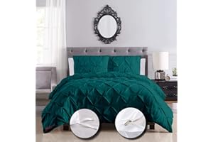 eBeddy Linens 800 TC Soft Egyptian Cotton Oversized King 120x98 Size 3-Pieces Pinch Pleated Pintuck Duvet Cover Zipper Closure & Corner Ties Durable and Fade Resistant Teal