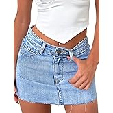 Just Quella Women's Stretch Jean Skirt Fringed Slim Fit Denim Bodycon Mini Skirt