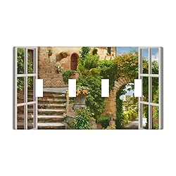 Mediterranean Greece Scene Flowers Quad Toggle Wall