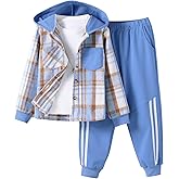 EDFTM 2Pcs Kids Boys Sweatsuit Hoodie Flannel Plaid Shirt Tops and Jogger Pants for Kids Fall Winter Spring Outfits