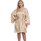 North Bund Women's Plus Size Short Silky Bathrobes Satin Kimono Robes Bride Bridesmaid Loungewear Soft Nightgown