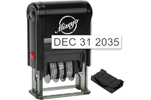 Miseyo Self Inking Date Stamp - Black (2 Black Refill Ink pad Included)