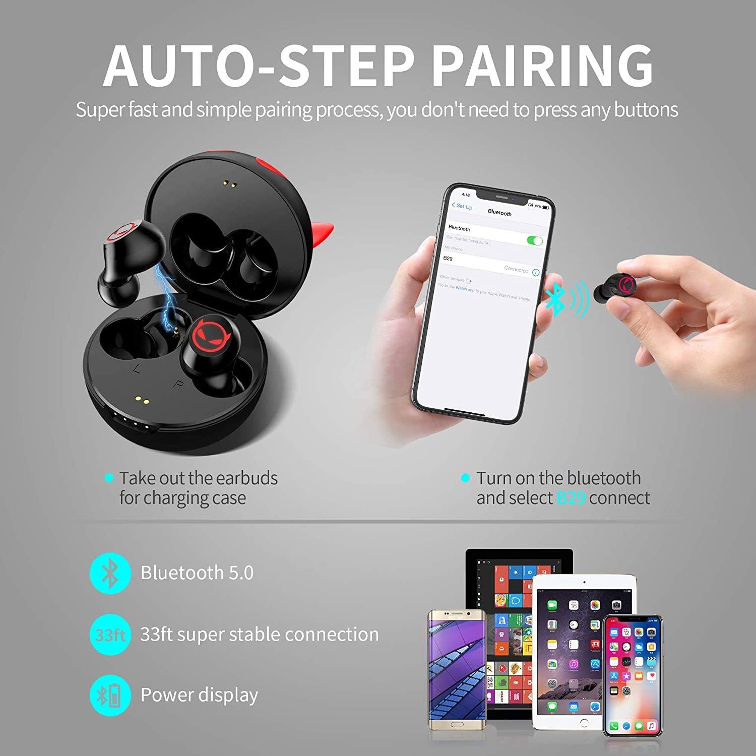 AMAFACE Wireless Earbuds,Bluetooth Earbuds with Microphone Comfort&Lightweight in Ear Headphone with Deep Bass 3D Surround Stereo,Portable Mini Captain Charging Case for Sport - Image 4