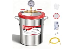 ROGVOC 5 Gallon Vacuum Chamber, 201 Stainless Steel Degassing Chamber with Acrylic Lid and 4.9 ft Hose, for Resin, Silicone, Epoxy, Plaster Degassing and Wood Stabilization Projects