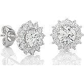 1/5 to 3/4 Carat Diamond Halo Star Stud Earrings for Women in 14k White and Yellow Gold (F-G, SI2-I1, cttw) with Push Back by Privosa Fine Jewelry