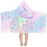 Bonsai Tree Mermaid Beach Towel, Mermaid Tail Towel for Girls with Hood, Kids Bath Hooded Poncho 30" x 50", Pink Scales Microfiber Absorbent Soft Bath Poncho Bathrobe for Swin Pool