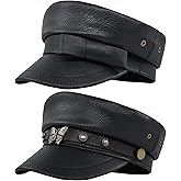 Ababalaya Leather Y2K Rock Punk Newsboy Cap, Beret Hats for Women, Retro Fiddler Chauffeur Sailor Captain Flat Top Hat