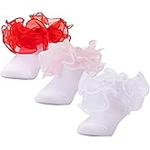 Dicry Toddler Girls Double Lace Socks with Ripple Cuffs and Big Ruffle for Infants and Kids