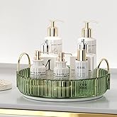UNICOMVSX Rotating Makeup Organizer for Vanity, Spinning Cosmetics Storage for Bathroom Countertop, Skincare Holder Rack for Facial Cream, Perfume, Lotion, Lipstick(1 Tier, Dark Green)