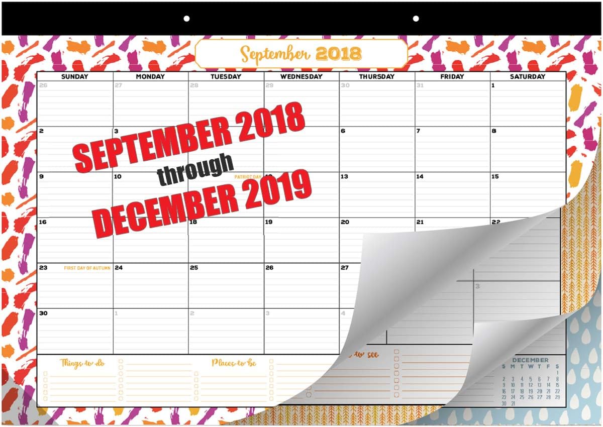 Goodtimes Desk Calendar | Wall Calendar 2018-2019 | Monthly Planner Runs from September 2018 โ December 2019 | 17โX11.4โ | Hanging Wall Calendars Thick Paper | Desk Pad Calendar Family & Office