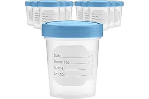 VAKLY Specimen Cups with Leak Proof Screw on Lids - 4oz Clear Non-Sterile Urine Sample Jars - Containers for Safe Pee, Stool, Semen Sample Collection for Testing (10)