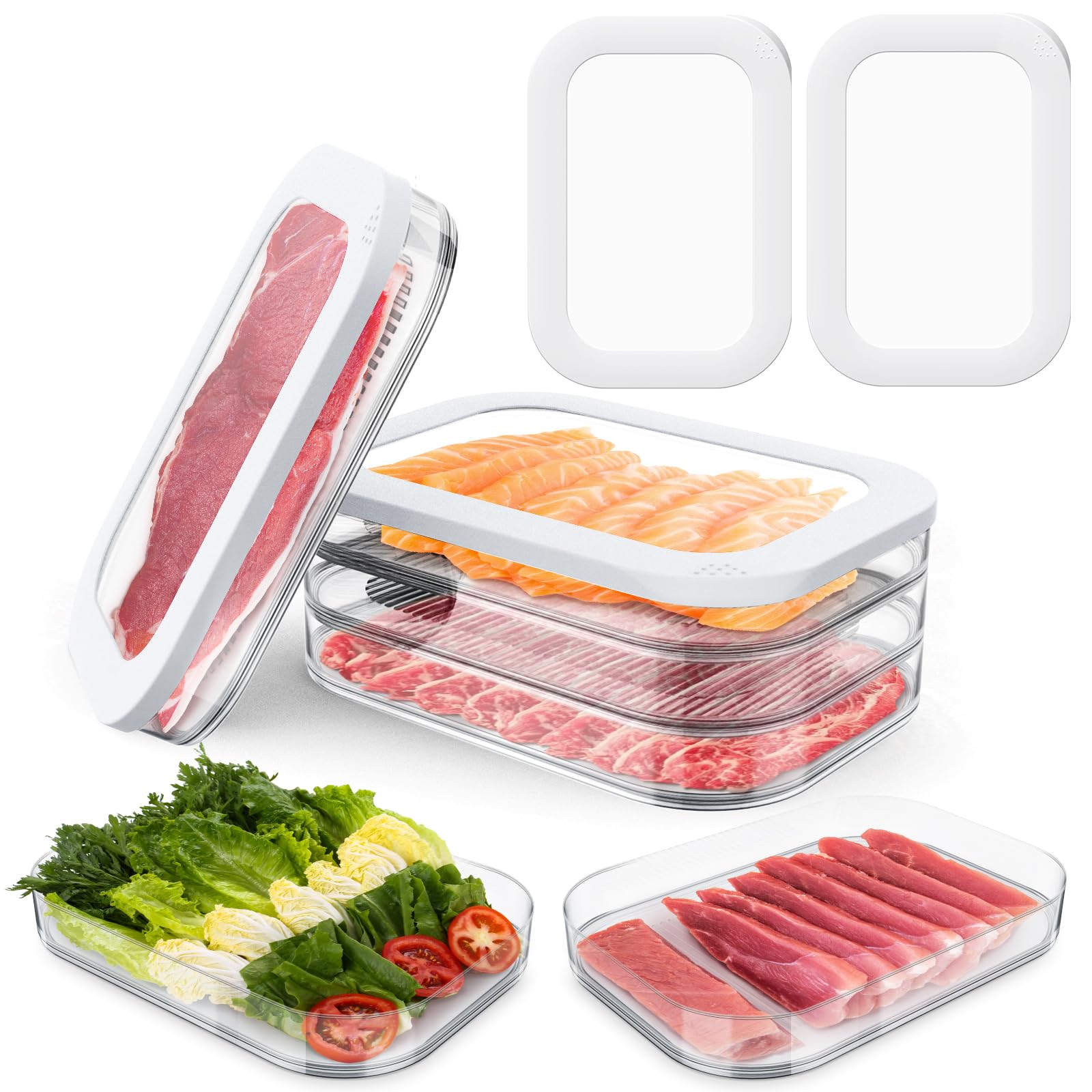 Photo 1 of 3 Pcs Deli Meat Container for Fridge, Stackable Bacon Lunch Meat Container for Refrigerator, Food Storage Boxes with 3 Lids for Cold Cuts, Cheese, Lunchmeat, Salami, Meal Prep Containers