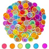 SEETOOOGAMES Magnetic Bingo Chips Counters - 300 Pieces Transparent Counting Game Chips - Clear Plastic Math Markers for Classroom - 19mm Mixed Color