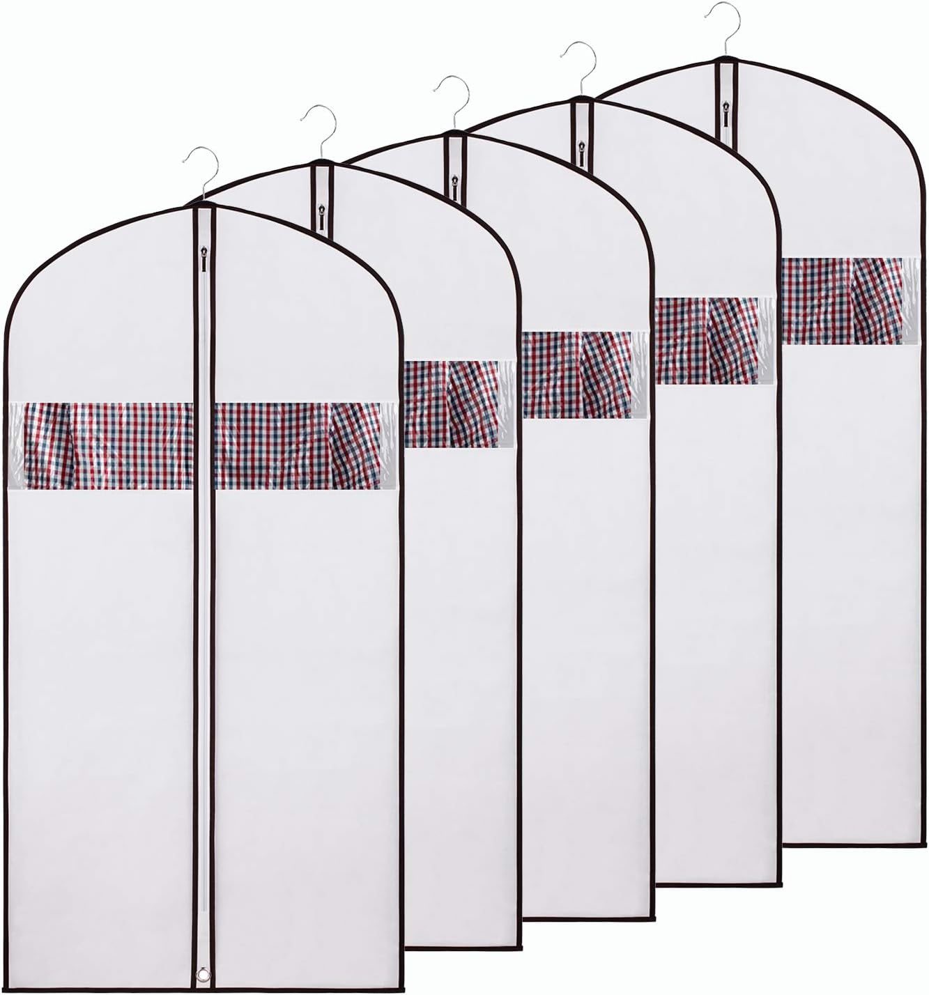 Zilink Black Garment Bags for Storage and Travel 43/50 INCH Anti-Moth Protector Suit Cover with Clear Window for Suit Jacket Shirt Coat Dresses (Pack of 5): Home & Kitchen