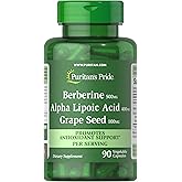 Puritan's Pride Berberine, Alpha Lipoic Acid & Grape Seed, Promotes Antioxidant Support, 90 Vegetable Capsules