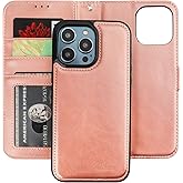 Bocasal Detachable Wallet Case for iPhone 14 Pro Max RFID Blocking Card Slots Holder Premium PU Leather Magnetic Kickstand Shockproof Wrist Strap Removable Flip Cover 5G 6.7 inch (Rose Gold)