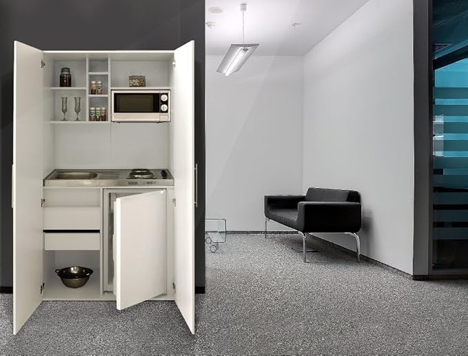respekta Single Büro Pantry Küche Miniküche Schrankküche weiß Front weiß Ceran