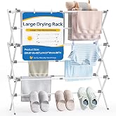 APEXCHASER Extra Large Clothes Drying Rack, 14.57" D &times; 44.88" H | Foldable &amp; Extendable, Adjustable Size (20.87"-35.43"L), Space-Saving, Rust-Resistant Frame, Indoor/Outdoor Use, White