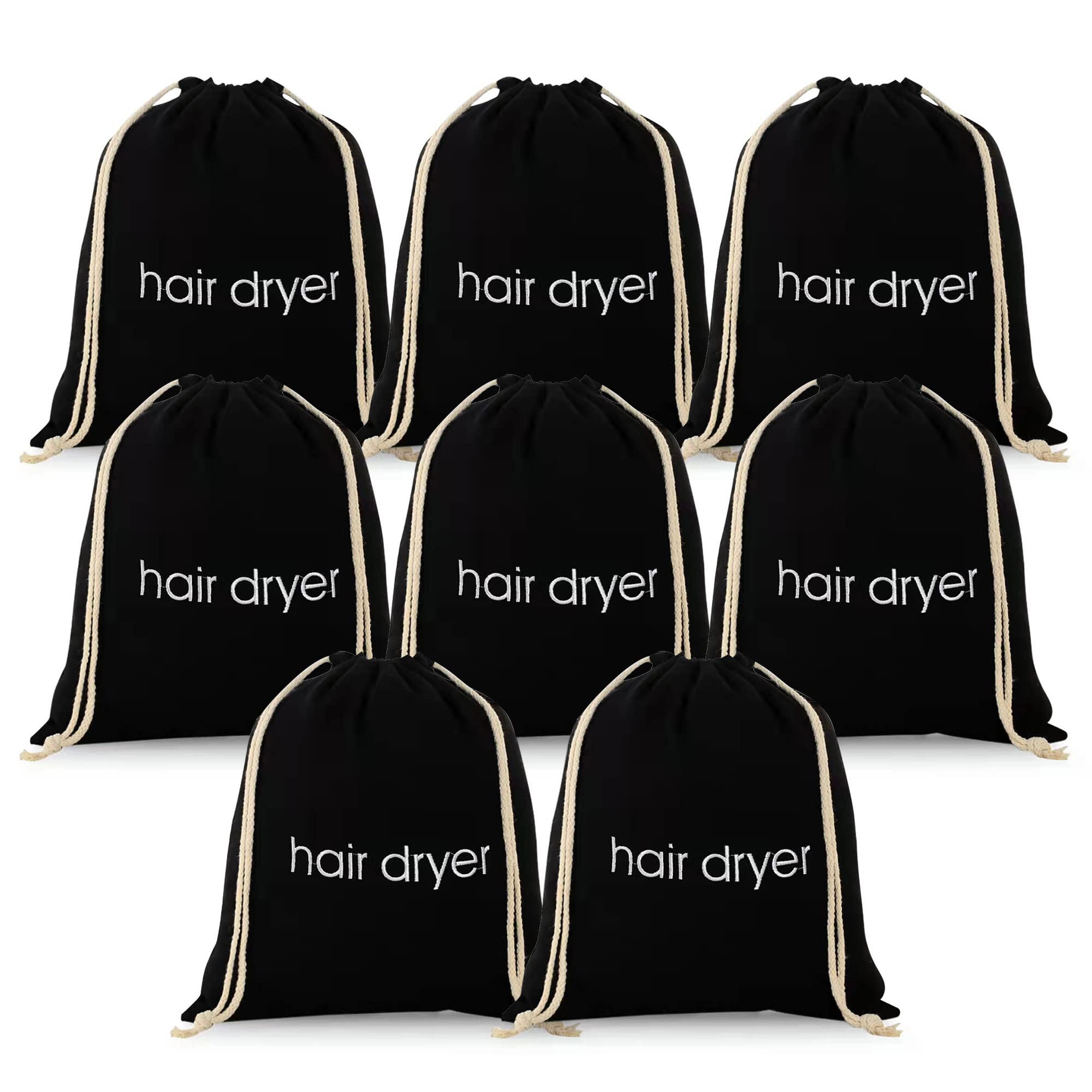 ERKXD 8 Pack Hair Dryer Bags Drawstring Bag Container Hairdryer Bag for Travel Bathroom (Black)