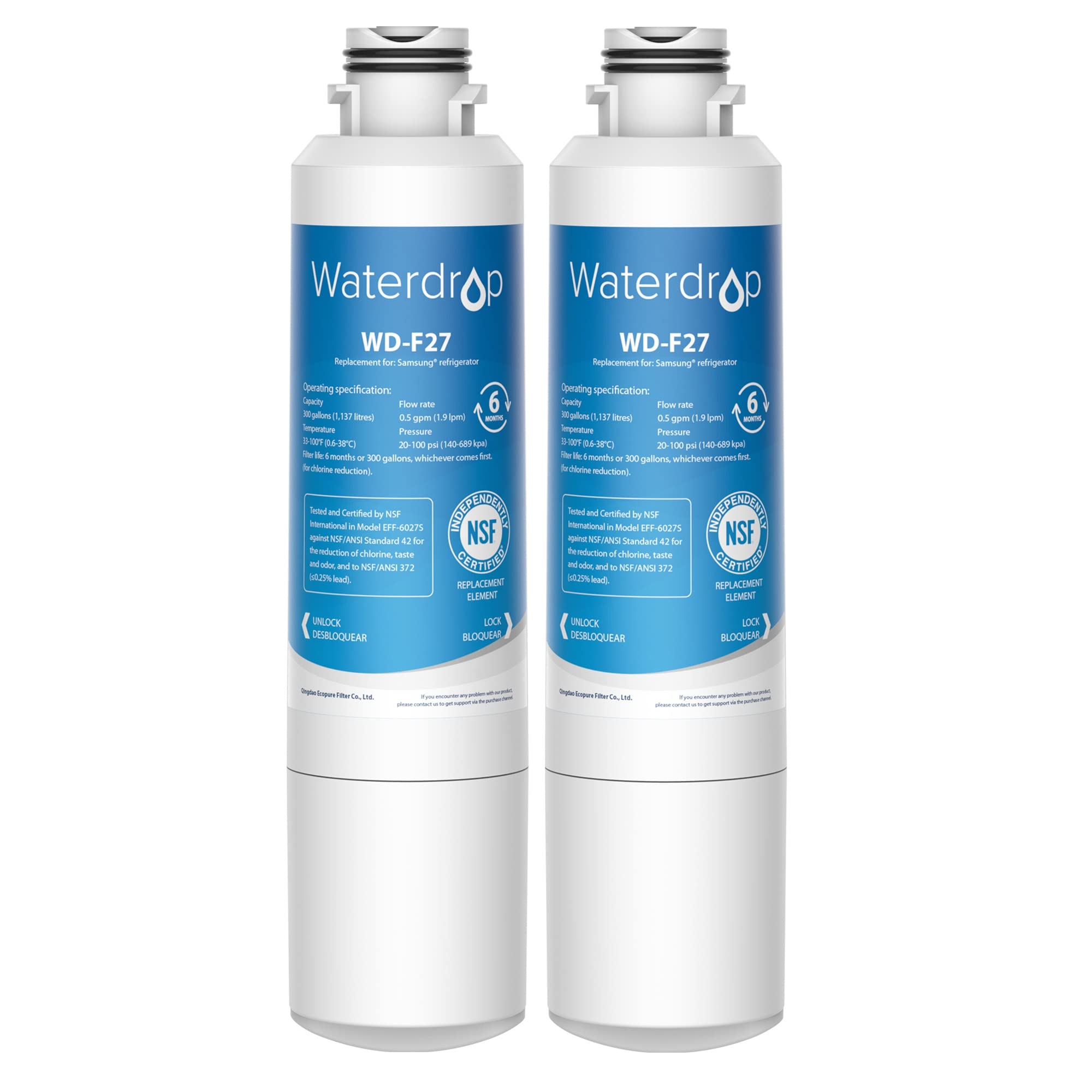 2X Waterdrop DA29-00020B Fridge Freezer Water Filter, Replacement for Samsung® DA29-00020B HAF-CIN EXP, DA29-00020A DA29-00019A DA97-08006, DA97-08043ABC, Kenmore 46-9101, REFSVC, AP5271937, HDX-FMS-2