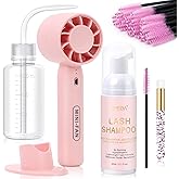 EMEDA Lash Shampoo Kit 2.02 fl oz Lash Cleaning Kit with Rechargeable Fan Dryer/Brush/Rinse Bottle, Oil-free Cleanser Wash fo