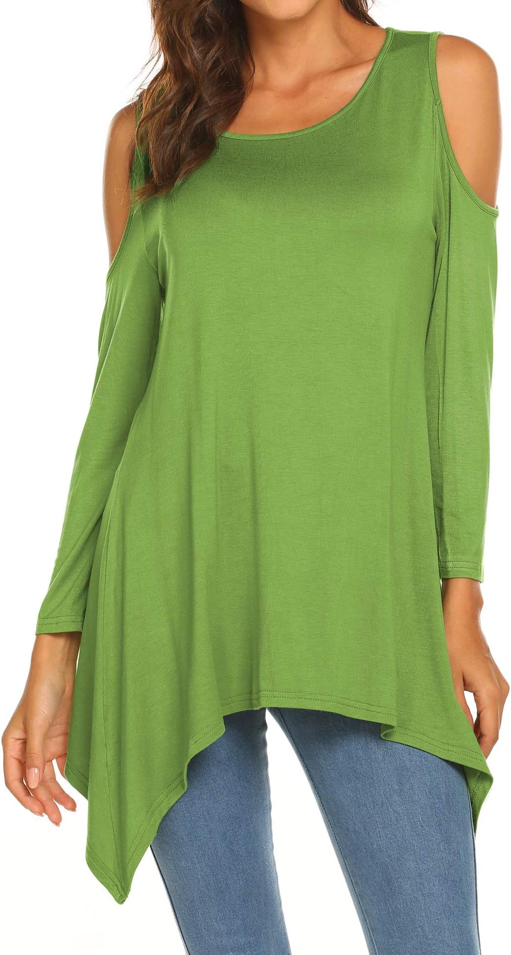 Sweetnight Women Casual Long Sleeve Cold Sholder Flowy Shirt Solid Color Blouse Tunic Tops
