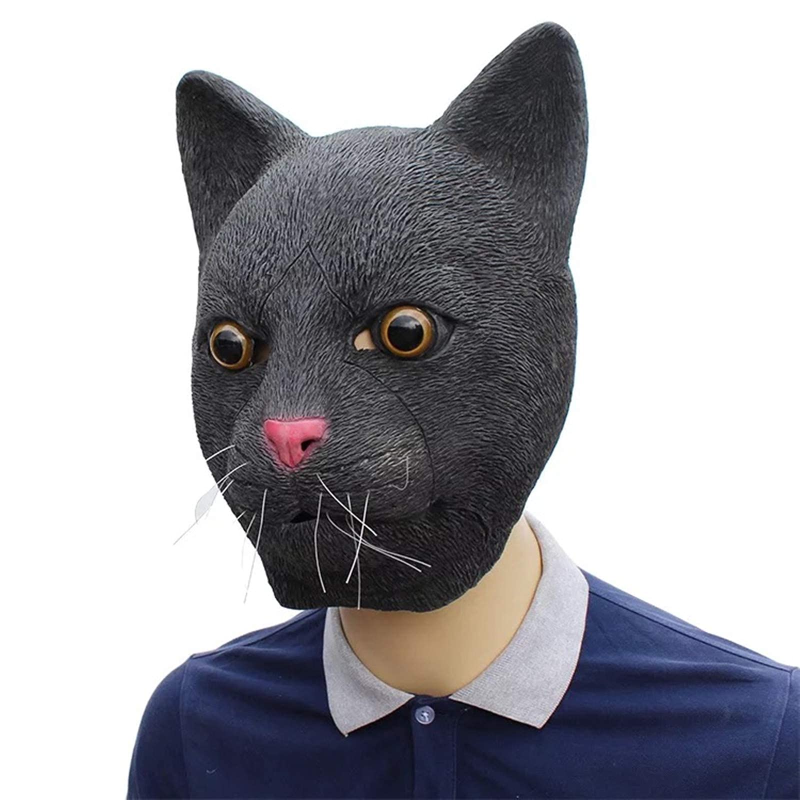 HAORONG Black Cat Latex Full head Mask Cosplay Halloween Costume Animal Party dress up