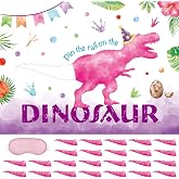 WERNNSAI Pin the Tail on the Dinosaur Games Girl Dinosaur Party Decorations | Dinosaur Party Games for Kids Girls,Pin the Tail Game with 24 Stickers and Blindfold for Pink Dinosaur Birthday Decorations