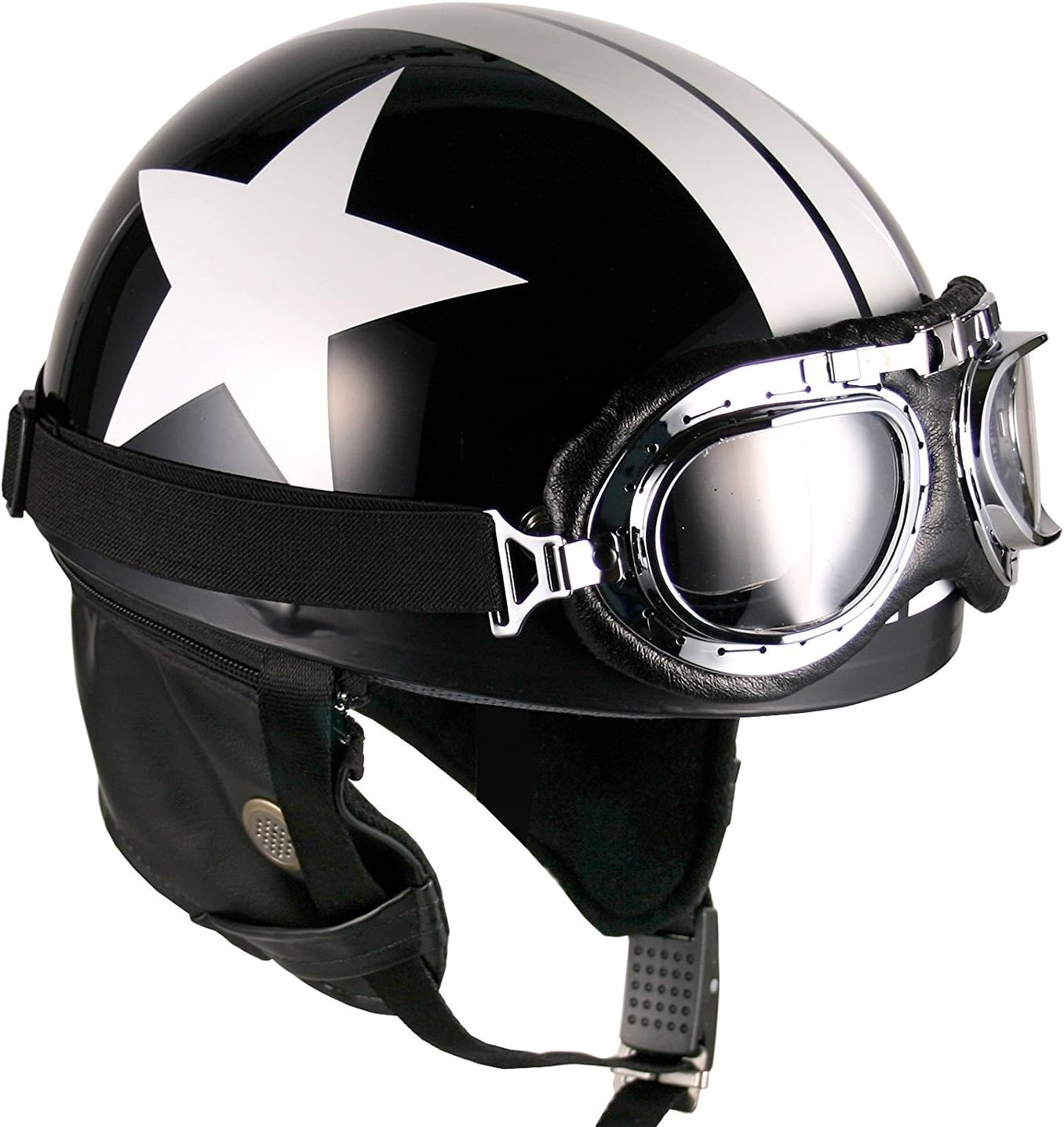 Black-White Star Motorcycle Goggles Vintage Garman Style Half Helmets Motorcycle Biker Cruiser Scooter Touring Helmet